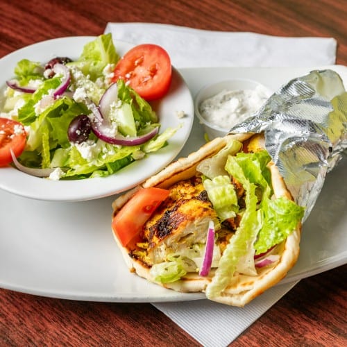 Garlic Chicken Souvlaki Sandwich.