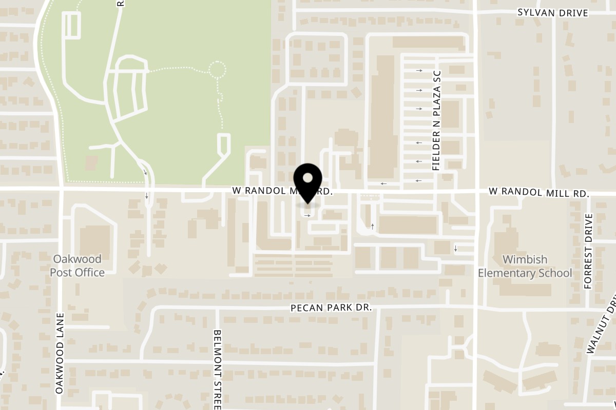 Map showing the location of Olives Mediterranean Grill on 1714 W Randol Mill Rd in Arlington